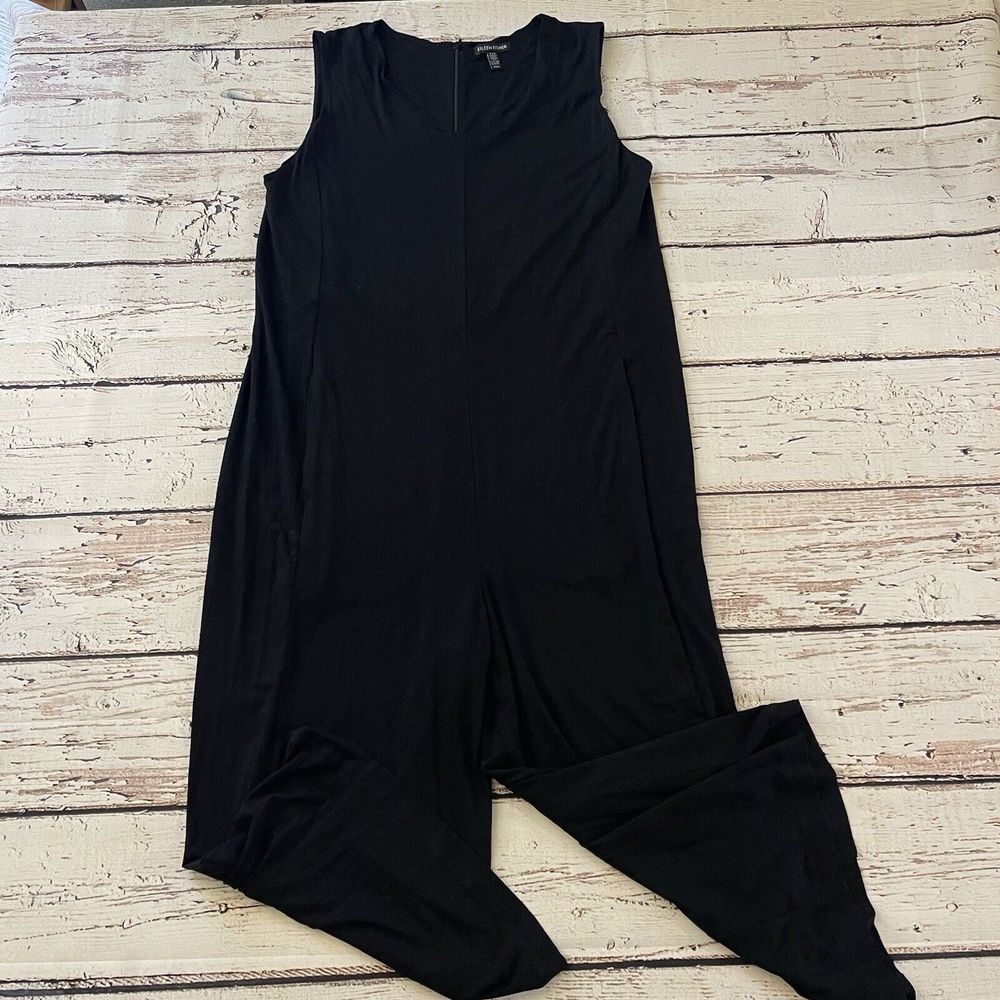 Eileen Fisher Women's Jersey Cap-Sleeve Romper Pockets Black‎ Size Medium